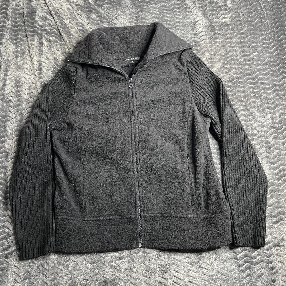 Warm Sharp Black CAROL ROSE Size M Fleece Knit Jacket Zipper Front and Pockets